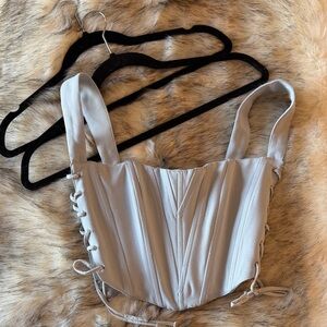 GUIZIO Womens Light Gray Lace-Up Corset Crop Top